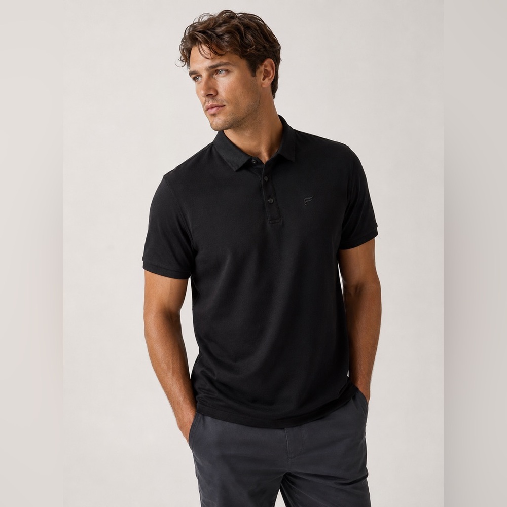 Fabletics Polo Shirt Mens Medium Black Cotton Blend Short Sleeve Casual
